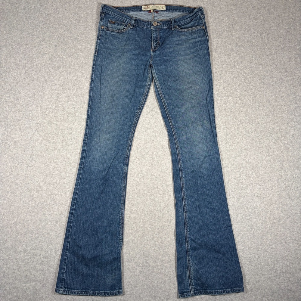 Hollister Cali Flare Jeans Womens 7L (Fits 31x33) Blue Denim Stretch Low Rise